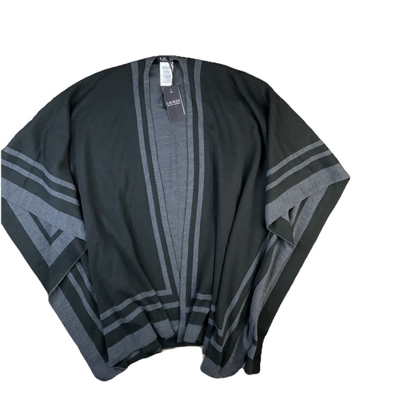 Lauren Ralph Lauren Cardigan Cape Poncho Wrap Acrylic Shawl One Size Black NWT - Picture 7 of 7